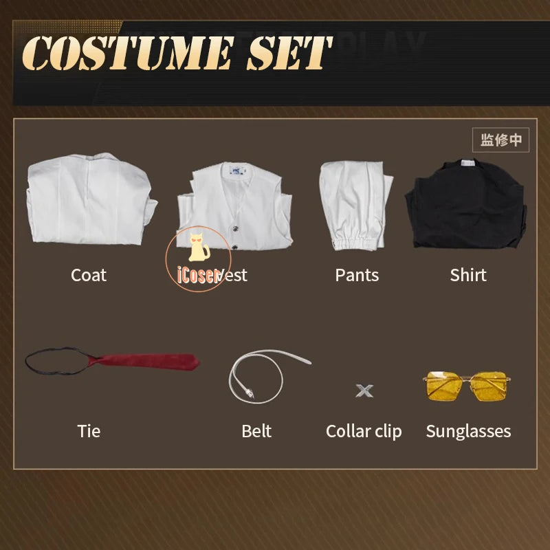 iCoser Anime To Be Hero X Cosplay Costume Wig Hero X Uniform White Suit Orange Glasses Tie Halloween Party for Women Men Props