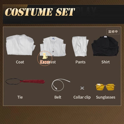 iCoser Anime To Be Hero X Cosplay Costume Wig Hero X Uniform White Suit Orange Glasses Tie Halloween Party for Women Men Props