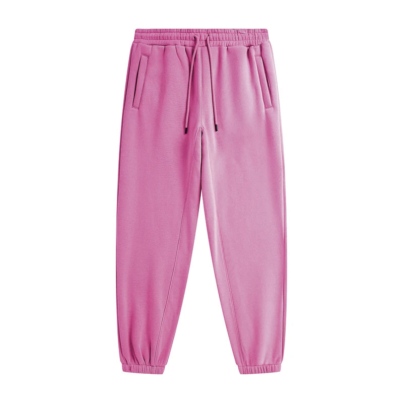 ZODF Unisex 345gsm Fleece Sweatpants Loose Fit Retro Hip Hop Winter Joggers HY0005 - Rose Red / XXL / China Mainland
