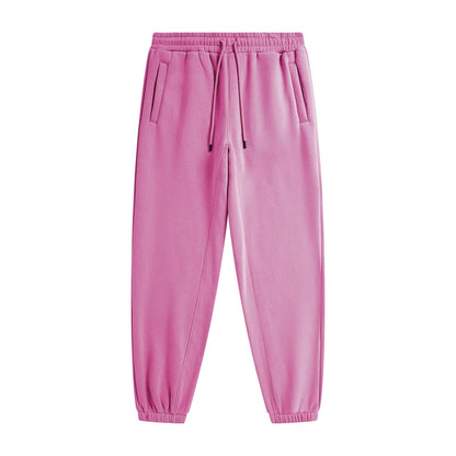 ZODF Unisex 345gsm Fleece Sweatpants Loose Fit Retro Hip Hop Winter Joggers HY0005 - Rose Red / XXL / China Mainland