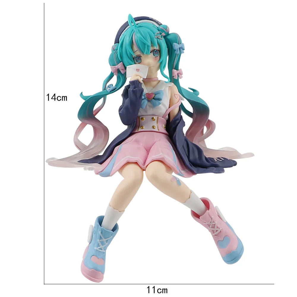 Hatsune Miku Pink Sakura Sitting PVC Anime Figure Model Toy Decoration Collectible Gift - No Box