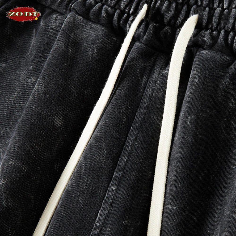 ZODF New Autumn Winter Batik Washed Cotton Sweatpants For Men Unisex Distressed Patchwork Loose 420gsm Sport Jogger Pants HY0724