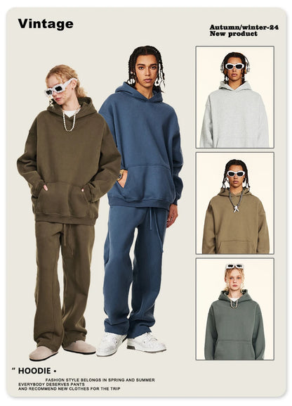 ZODF New 2024 Autumn Winter Men 345gsm Fleece Hoodies Unisex Women Relax Fit Warm Solid Hooded Pullovers Sweatshirts HY0863