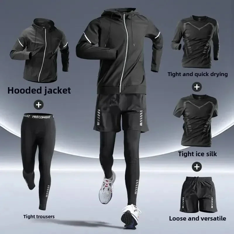 Men’s Fitness Running Set Tight-Fit Quick-Dry Sportswear for Autumn Night Runs Training and Cycling Gear - green / 2XL