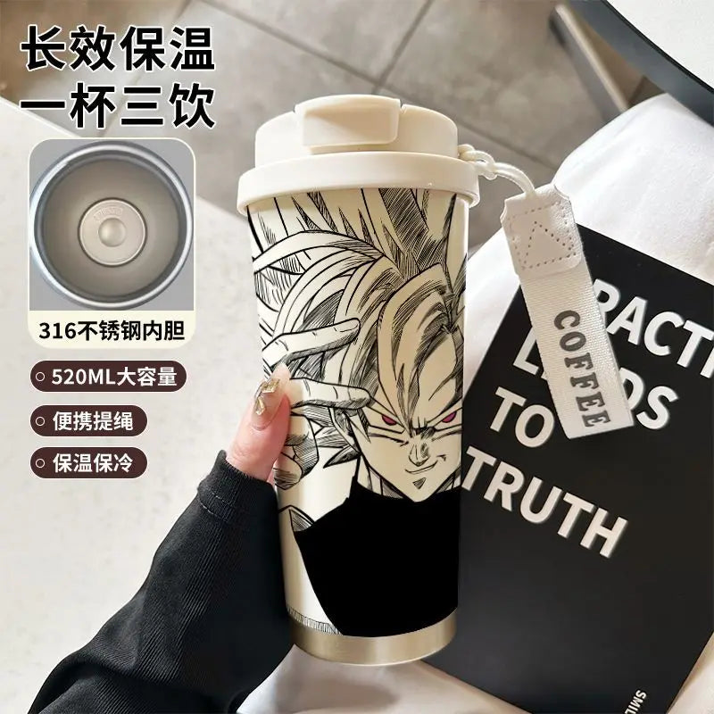 520ml Dragon Ball Thermos Cup Vegeta Water Bottle Son Goku Coffee Mug Large Capacity Drinking Bottle Kids Student Water Cup Gift