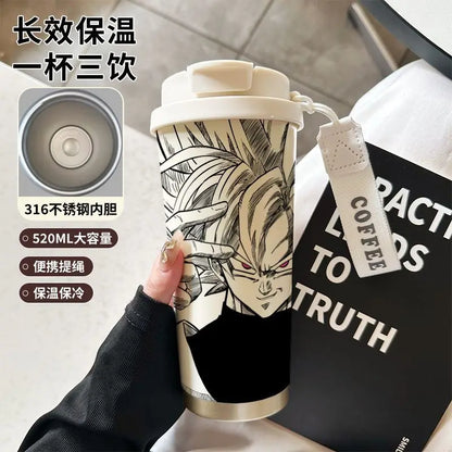 520ml Dragon Ball Thermos Cup Vegeta Water Bottle Son Goku Coffee Mug Large Capacity Drinking Bottle Kids Student Water Cup Gift