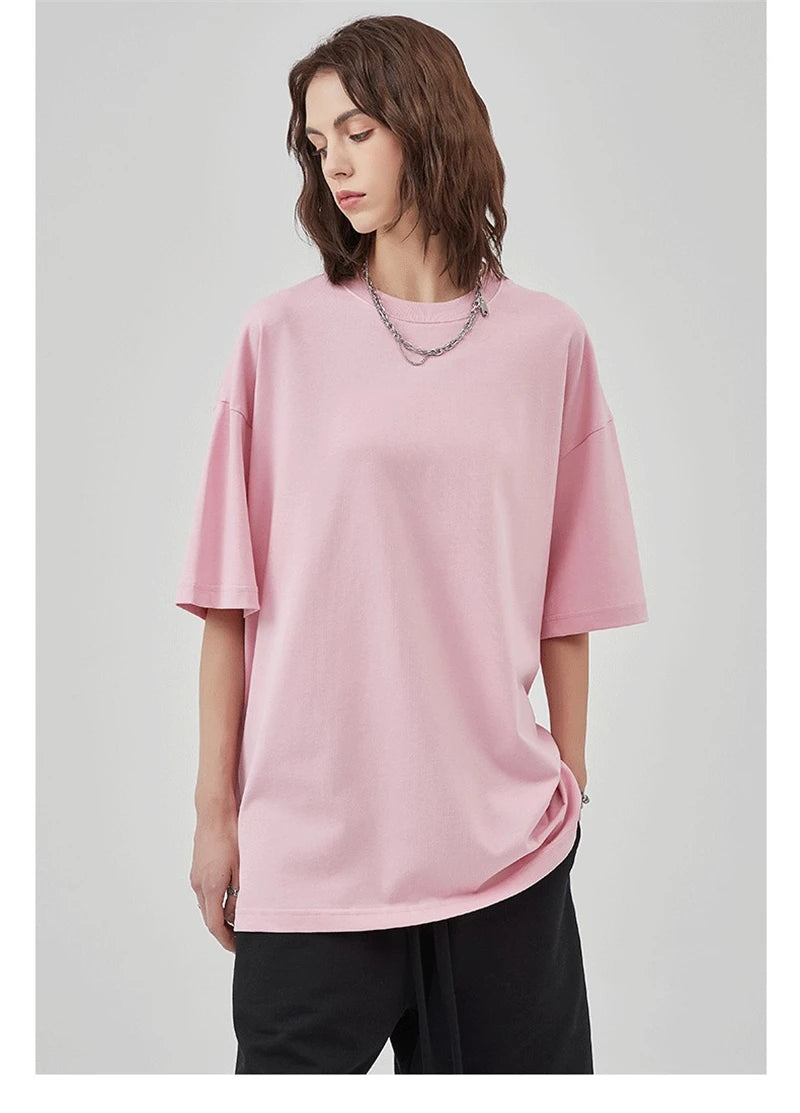 ZODF 2025 Spring Summer Men Solid 100% Cotton T-Shirts Unisex Women Loose 230gsm Noshrink Basic T Shirt Brand Tops HY0151