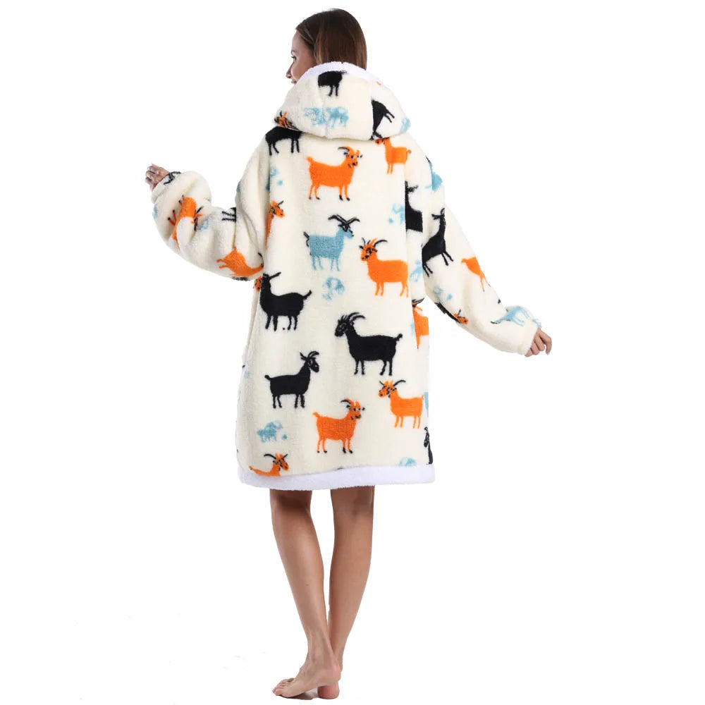 Oversized Hoodie Blanket for Adults Leopard Red Blue Black Fluffy TV Blanket Warm Thick Man Woman Winter Halloween Christmas Pjs