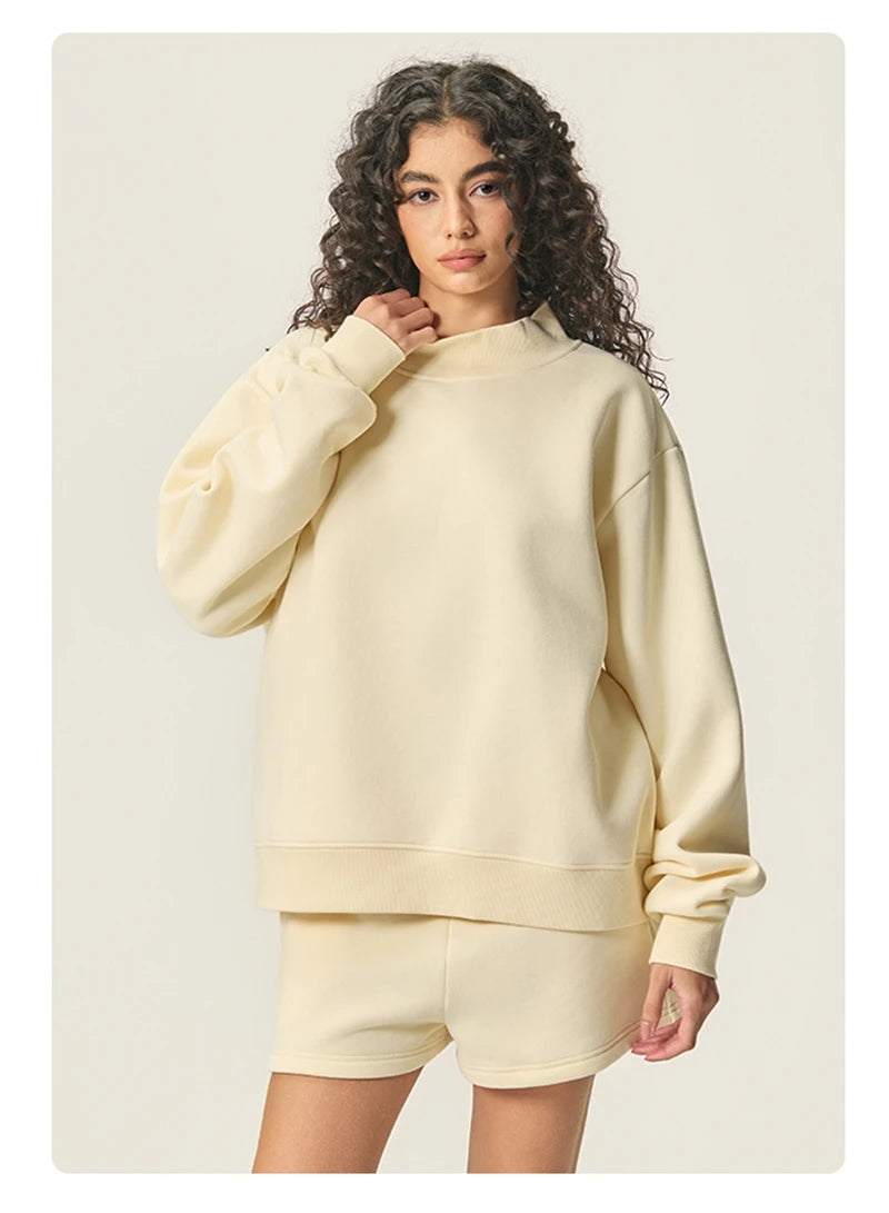 ZODF 2025 Winter Women 350gsm Warm Fleece Sweatshirts Girls Female Hip Hop Half Turtleneck Pullovers Brand Clothing HY056