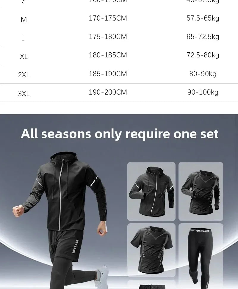 Men’s Sports Suits Fitness Clothes Tight-Fitting Quick-Drying Running Cycling Training Apparel for Autumn Night Workouts