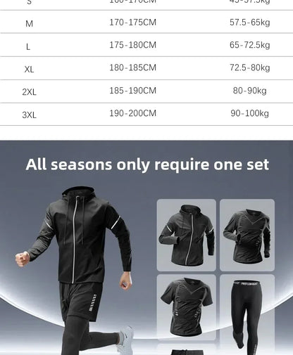 Men’s Sports Suits Fitness Clothes Tight-Fitting Quick-Drying Running Cycling Training Apparel for Autumn Night Workouts