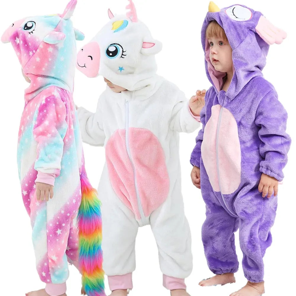 Kids Kigurumi Bebe Ropas Baby Boy Rompers for Winter Newborn 0 to 3 6 9 12 18 24 Months Unicorn Onesie with Zipper Cute Jumpsuit