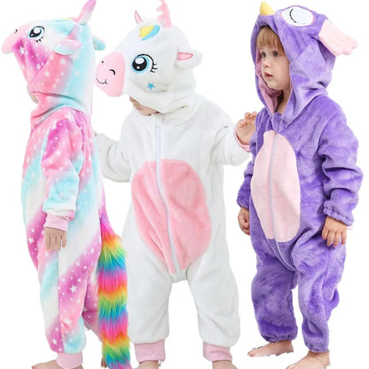 Kids Kigurumi Bebe Ropas Baby Boy Rompers for Winter Newborn 0 to 3 6 9 12 18 24 Months Unicorn Onesie with Zipper Cute Jumpsuit