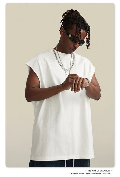 ZODF American Retro Men Washed Solid Tank Tops Women Unisex Loose Edge 275gsm Cotton Sleeveless Tees Brand Streetwears HY0503