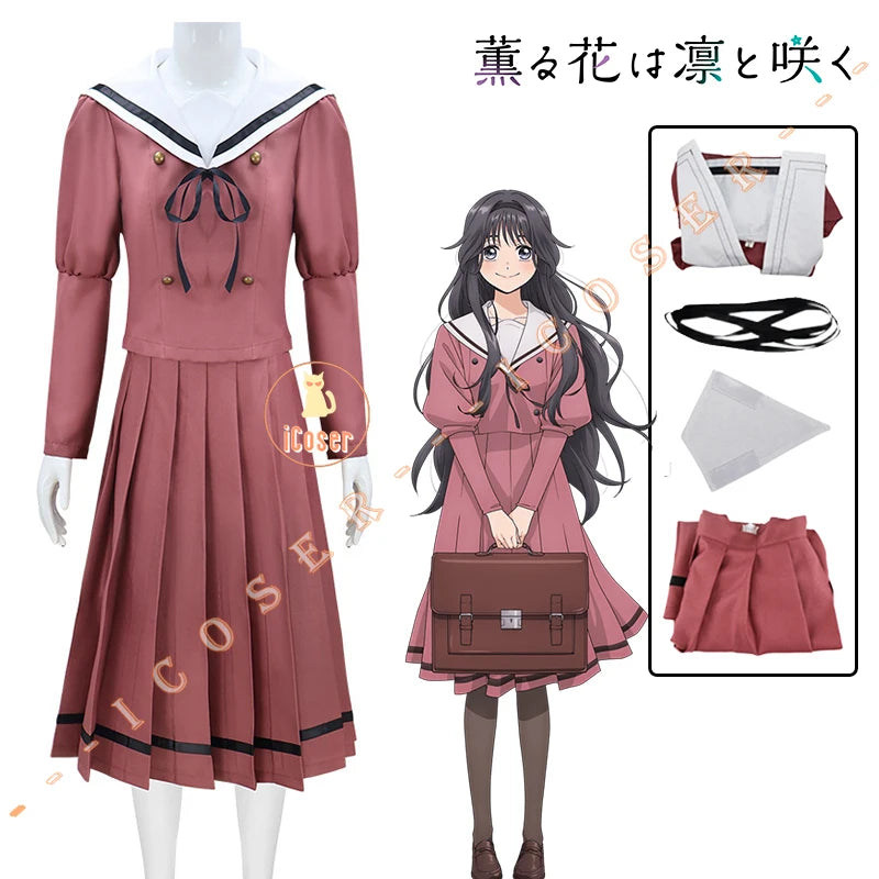 Anime The Fragrant Flower Blooms with Dignity Kaoruko Waguri Cosplay Costume Wig Red JK Skirt School Uniform for Women Girls Cos