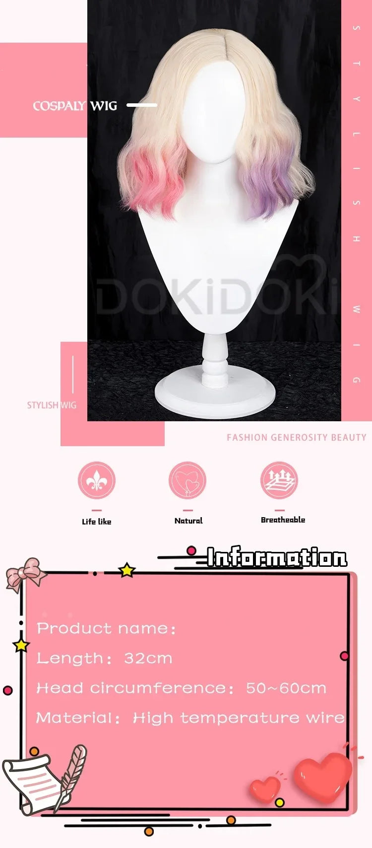 IN STOCK Wednesdayy Agnes Enidd Morticiaa Wig Anime DokiDoki Women Halloween Cosplay Long Hair High Heat Resistant Free Wig Cap