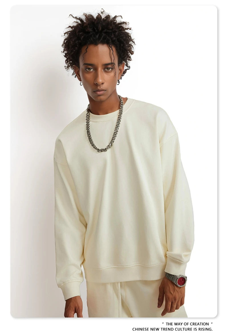 ZODF Fashion Autumn Men Solid 360gsm Sweatshirt Unisex Solid Loose Sport O Neck Pullovers Brand Clothes HY0938