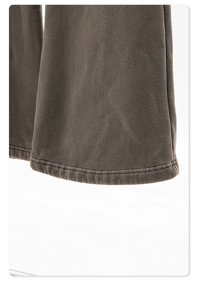 ZODF Retro Winter Women 400gsm Fleece Flared Pants Casual Girls Female Slim Fit Warm Washed Distressed Trousers HY1142