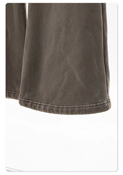 ZODF Retro Winter Women 400gsm Fleece Flared Pants Casual Girls Female Slim Fit Warm Washed Distressed Trousers HY1142