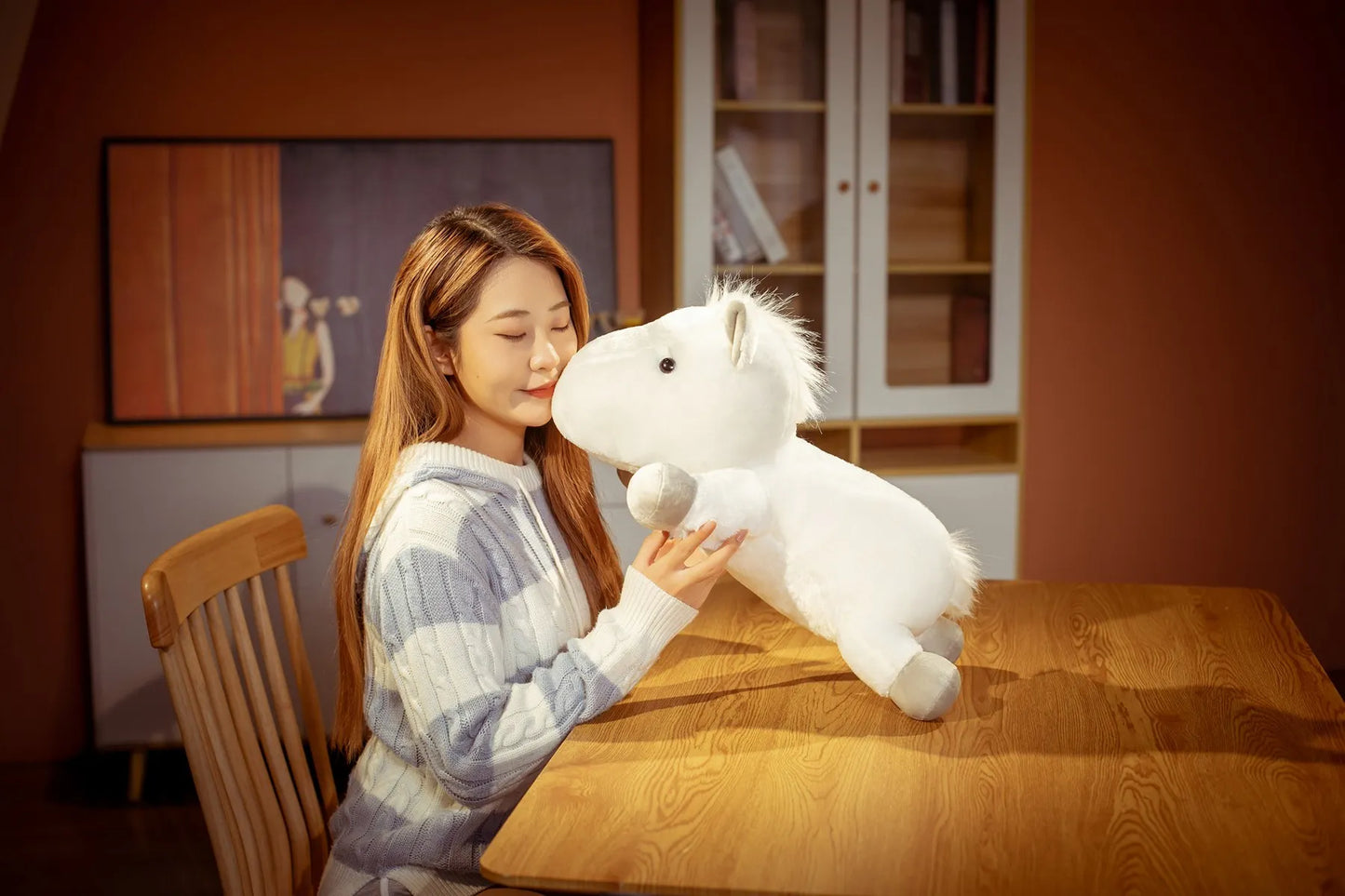 1 piece 55/70cm Soft BIg Round Head Horse Plush Toy Stuffed Pure White Horse Throw Pillow Stuffed Likelike Animals For Boy Gift