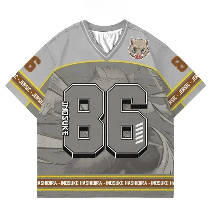 Demon Slayer Anime Series Number Jersey Oversize Daily Unisex Tops Tees Retro Korean Style Kpop Baseball Hockey Outfit T-shirt