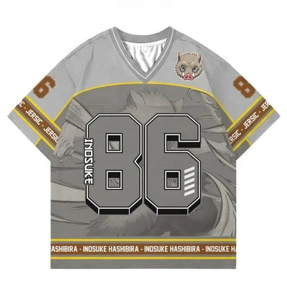 Demon Slayer Anime Series Number Jersey Oversize Daily Unisex Tops Tees Retro Korean Style Kpop Baseball Hockey Outfit T-shirt