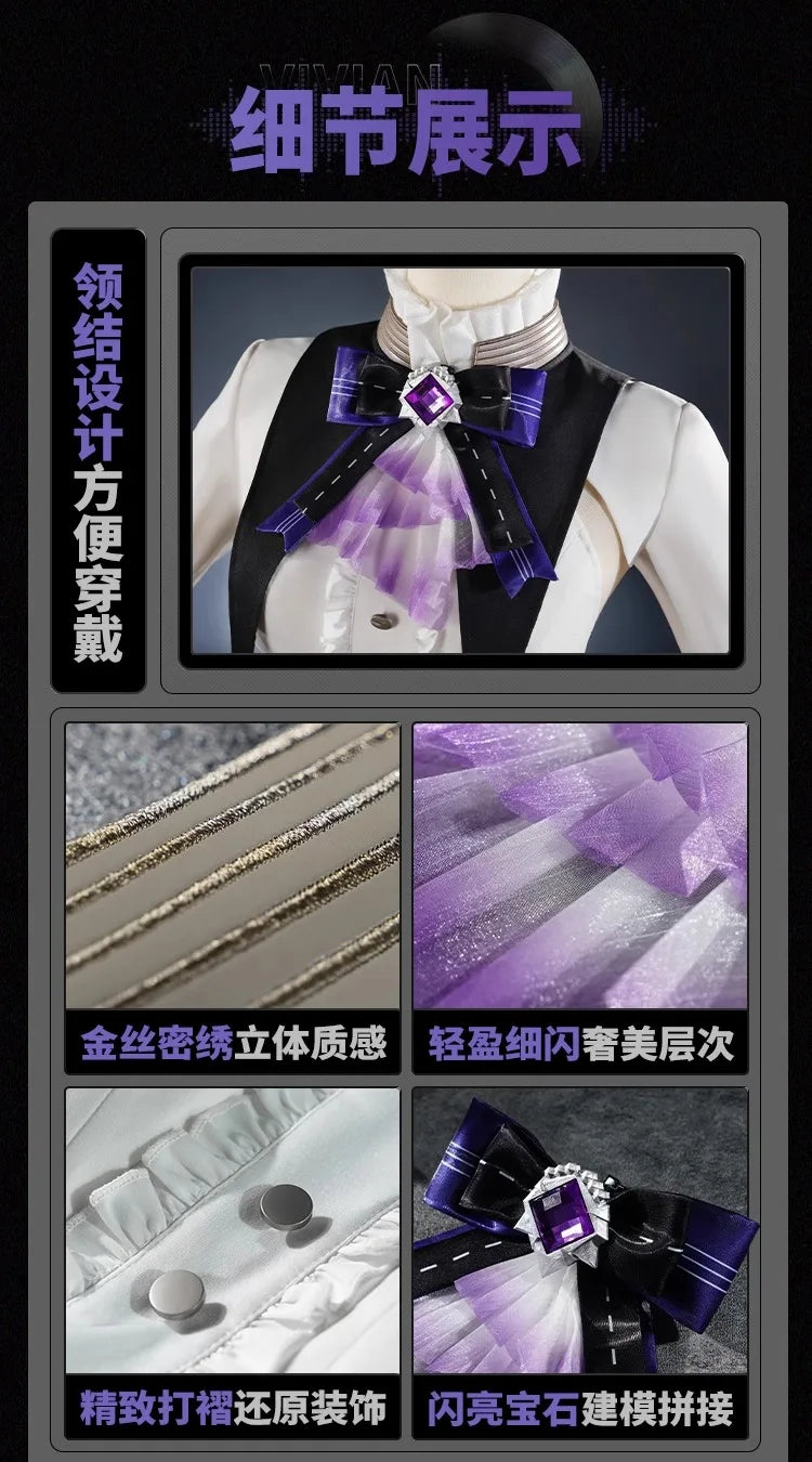 Zenless Zone Zero Vivian Cosplay Costume Wig Dress Uniform Headwear Earrings Mockingbird Halloween Party for Women Girl Carnival