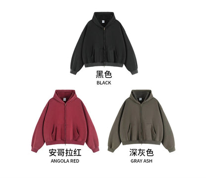ZODF Retro Winter 350gsm Washed Zipper Fleece Hoodies For Men Unisex Loose Fit Boxy Style Thick Warm Hooded Coat Outfits HY0042