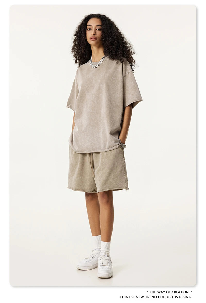 ZODF New 2025 Men Summer Loose Edge Washed Cotton Shorts Unisex Retro High Street Distressed 330gsm Shorts Brand Clothes HY1056