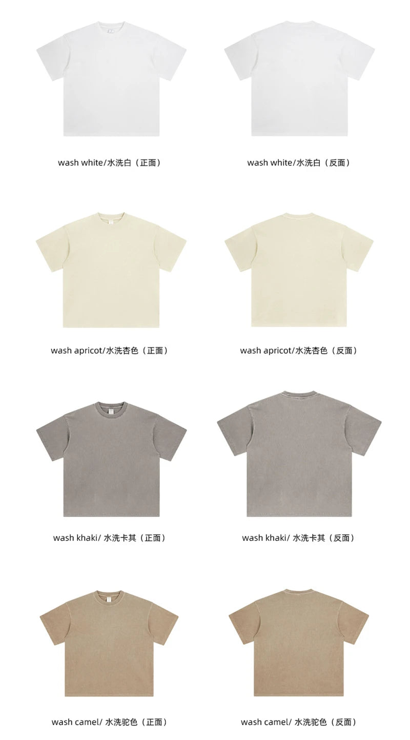 ZODF Men 2024 Retro Summer Washed Solid Cotton T-Shirts Unisex Retro Loose High Street 250gsm Basic Tees Streerwears HY0075