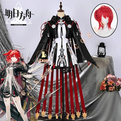 Arknights Exusiai The New Covenant Cosplay Costume Wig Uniform Jacket Headwear Earrings Halloween Party for Women Girls Carnival