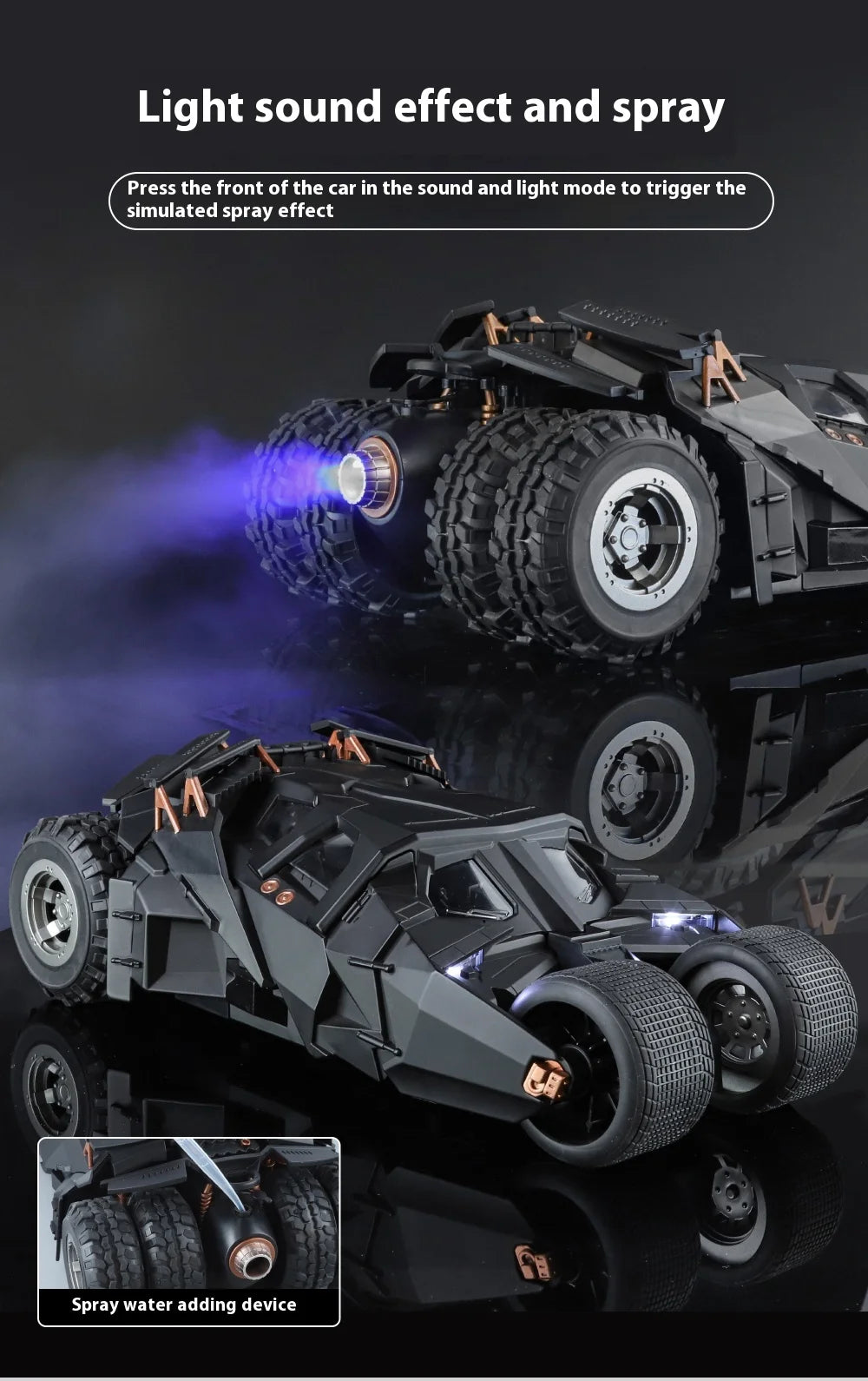 1:18 Batmobile Tumbler Alloy Metal Car Diecast Toy Vehicle Car Model Sound & Light Slide Spray Truck Toys For Kids  Gift Birthda