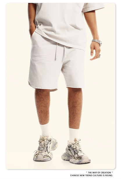 ZODF New 2024 Men Washed Plush Cotton Shorts Unisex Couple Loose 358gsm Distressed Comfortable Short Pants Streetwears HY0807