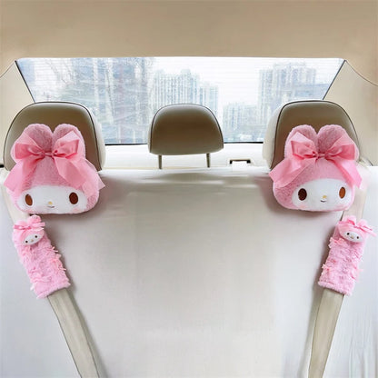 Sanrio Cartoon My Melody Headrest Back Cushion Cartoon Anime Seat Belt Cover Japanese Style Car Accessory Throw Pillow Sofa Bed