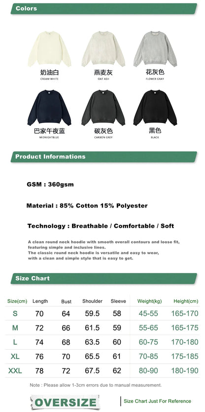 ZODF Fashion Autumn Men Solid 360gsm Sweatshirt Unisex Solid Loose Sport O Neck Pullovers Brand Clothes HY0938