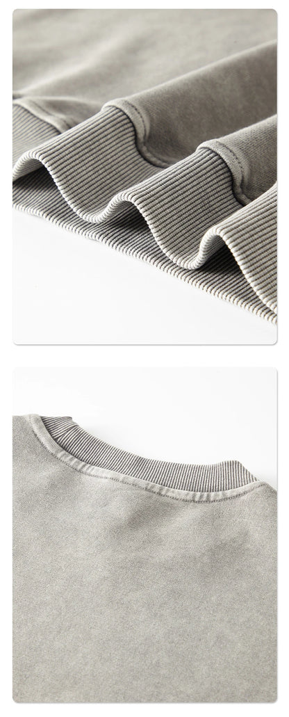 ZODF Retro Autumn Men Batik Washed Cotton Sweatshirts Unisex Loose 420gsm Terry O Neck Pullovers Streetwears HY0665