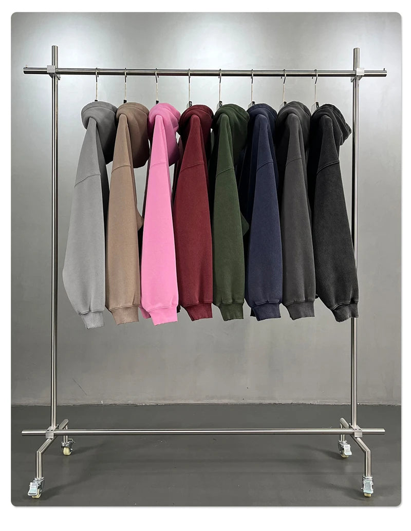 ZODF Retro 2025 Winter Man Washed Boxy Fleece Hoodies Unisex 370gsm Loose Hooded Pullovers Sweatshirt Streetwears HY1129