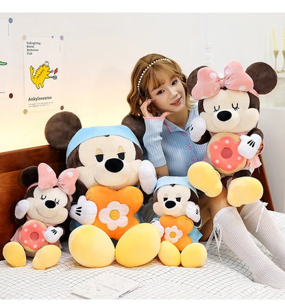 Large Size 80cm New Minnie Mickey Mouse Couples Doughnut Kawaii Movies Stuffed Plush Toy Doll Birthday Girlfriend Girl Xmas Gift