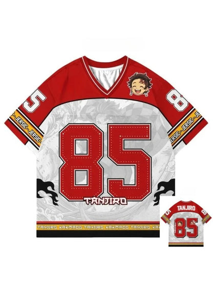 Demon Slayer Tanjiro Kamado Anime Series Number 85 Jersey Oversize Kpop Baseball Hockey Outfit T-shirt Daily Unisex Tops Tees