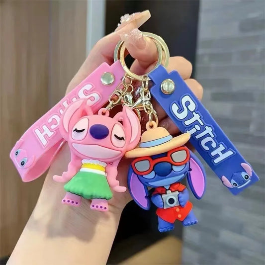 Anime Disney Keychain Cartoon Mickey Mouse Minnie Lilo & Stitch Cute Doll Keyring Ornament Key Chain Pendant Kids Toys Gift