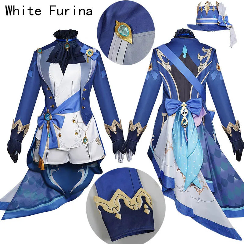Genshin Impact Furina De Fontaine Cosplay Costume Set Cotton Polyester