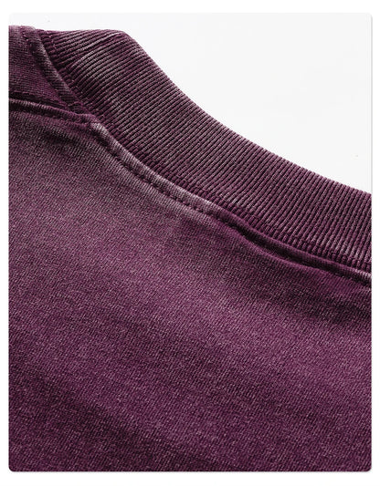 ZODF Retro 285gsm Batik Washed Cotton Man's T-Shirts Unisex Solid Loose Distressed Patchwork Full Sleeve Tee Shirt Tops HY1161