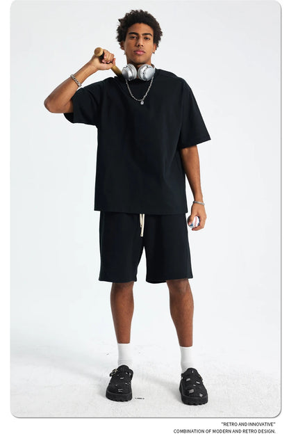 ZODF Trendy 2025 Men 275gsm Cotton T-Shirts Unisex Summer Patchwork Solid O Neck T Shirt Brand Tees HY1045