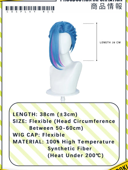 IN STOCK Jinxx Wig Game DokiDoki-R Women 38cm Hair Jinxx Cosplay Mask Tattoo Necklace Nails Bun Wig Luminous Ball Free Cap