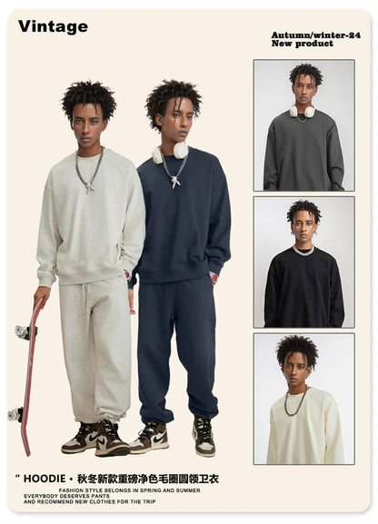 ZODF Fashion Autumn Men Solid 360gsm Sweatshirt Unisex Solid Loose Sport O Neck Pullovers Brand Clothes HY0938