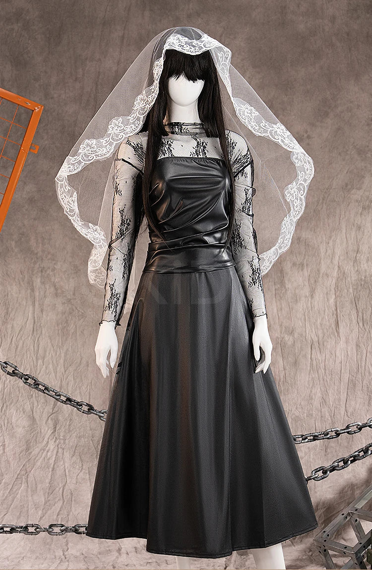 Osaragi Cosplay Custome Anime DokiDoki-R Women Black Long Dress Costume Ms.Osaragi Cosplay Headdress