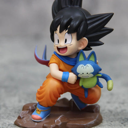 Dragon Ball Childhood Little Goku Hugs Puer Ya Mu Tea Little Follower Figure Doll Pvc Model Statue Collection Toys Ornamen Gift