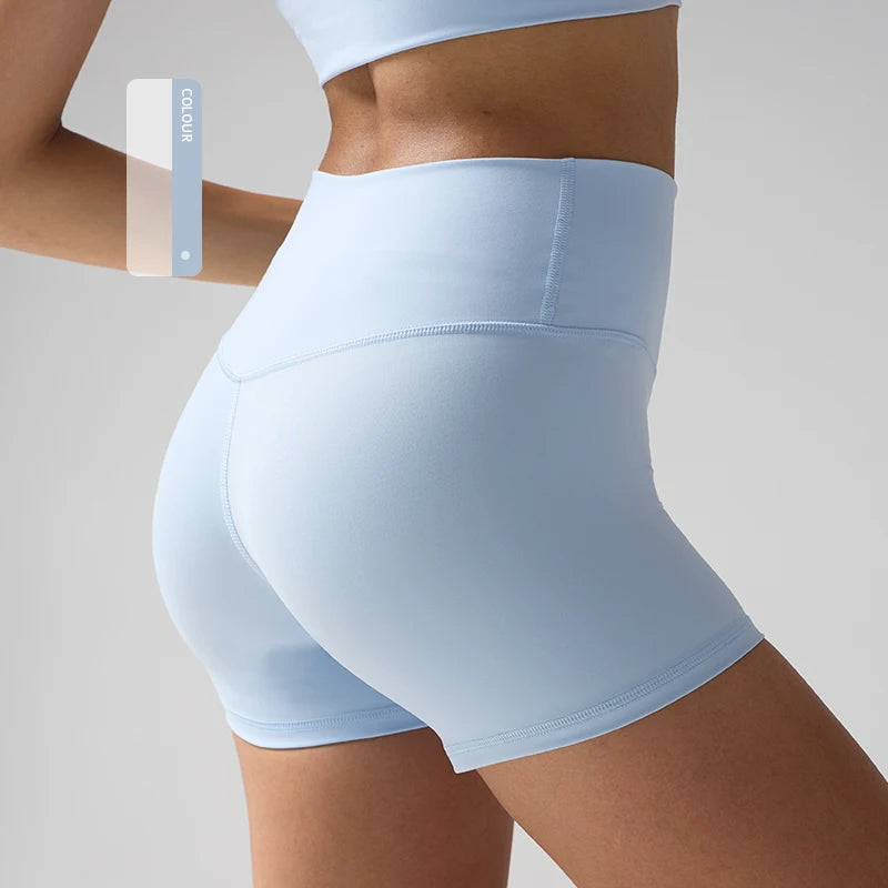 Solid Color Women’s High-Waisted Fitness Yoga Shorts – Quick Dry Breathable for Running & Cycling - Baby Blue / S