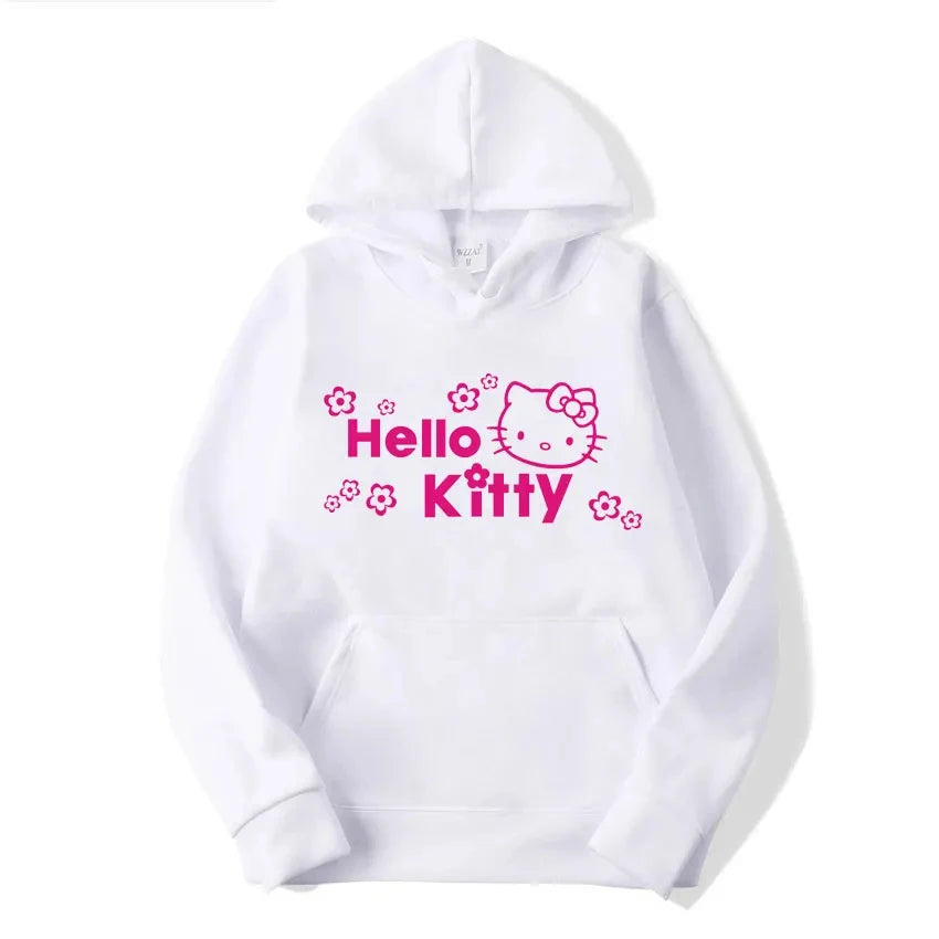 2025 New Sanrio Hello Kitty Jacket 2000s Zip Hoodie White Sweatshirt Young Women Fall Winter Kawaii Lolita Jacket Student Tops
