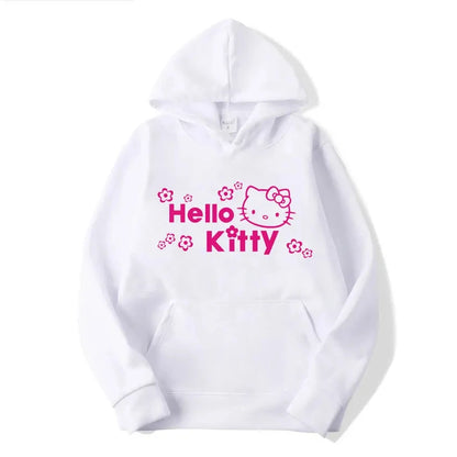 2025 New Sanrio Hello Kitty Jacket 2000s Zip Hoodie White Sweatshirt Young Women Fall Winter Kawaii Lolita Jacket Student Tops
